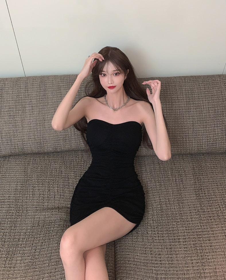 Black Pleated Tube Dress