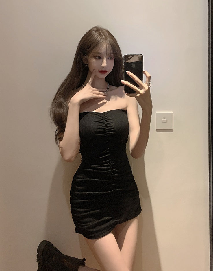 Black Pleated Tube Dress