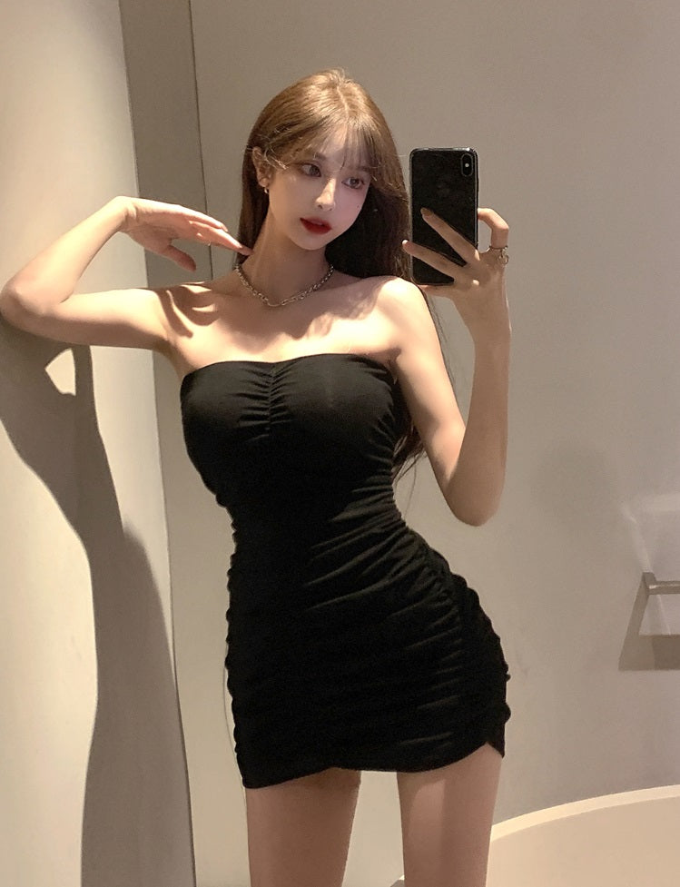 Black Pleated Tube Dress
