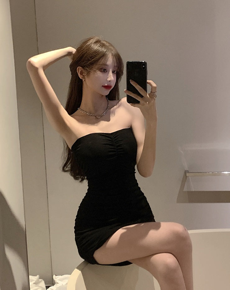 Black Pleated Tube Dress