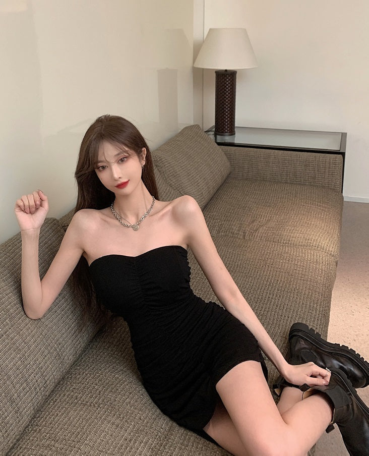 Black Pleated Tube Dress