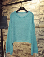 Blue Crewneck Sheer Sweater