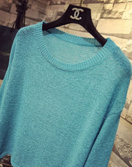 Blue Crewneck Sheer Sweater