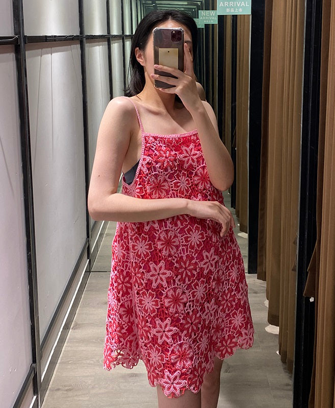 Red Flower Crochet Dress