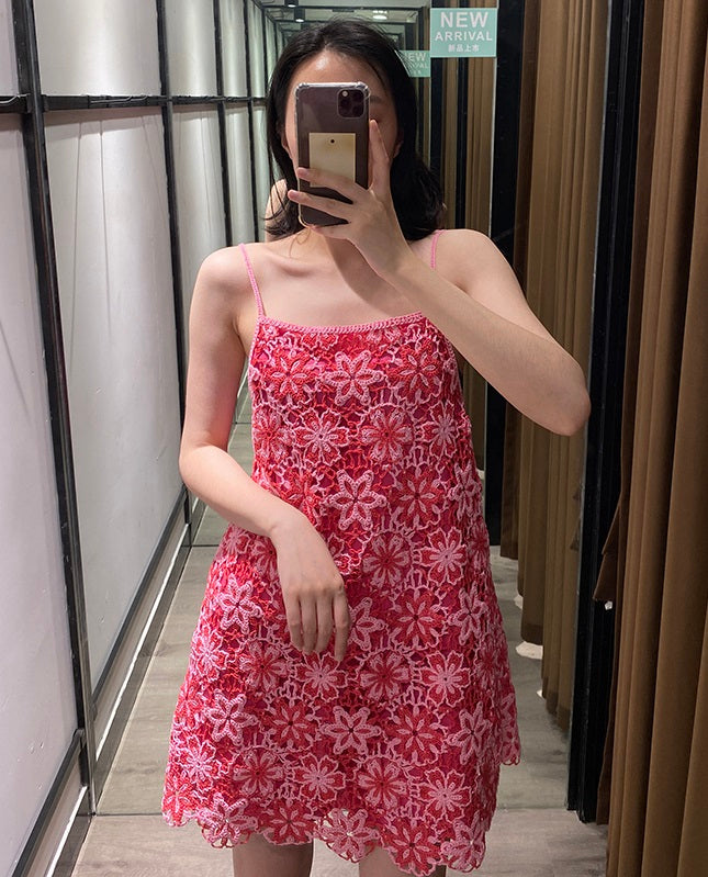 Red Flower Crochet Dress