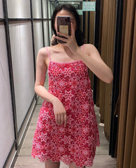 Red Flower Crochet Dress