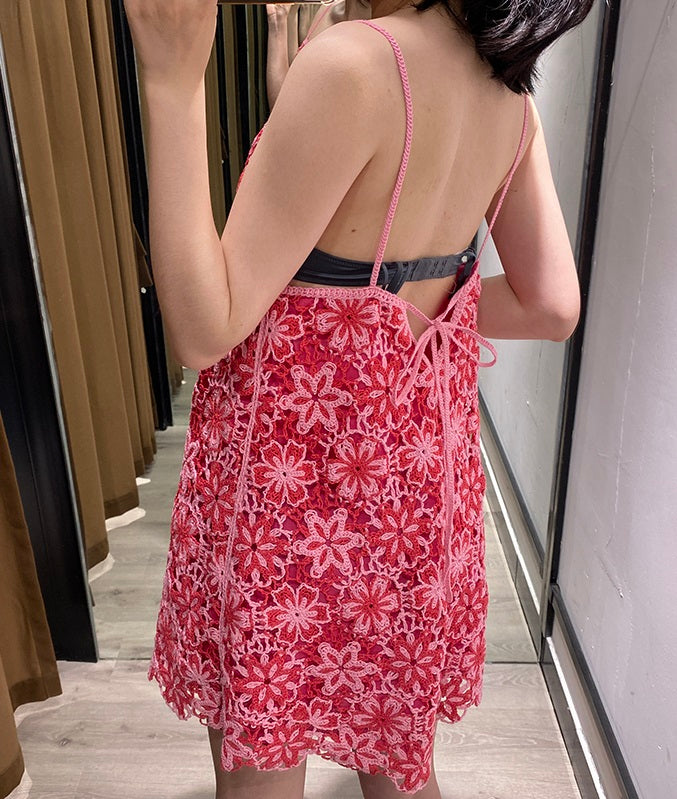 Red Flower Crochet Dress
