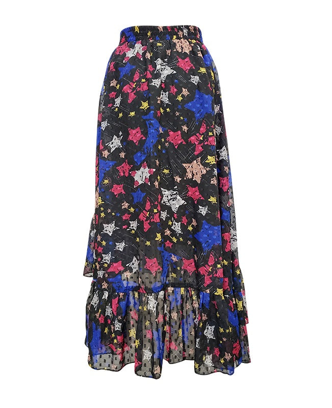 Black Asymmetrical Star Print Skirt