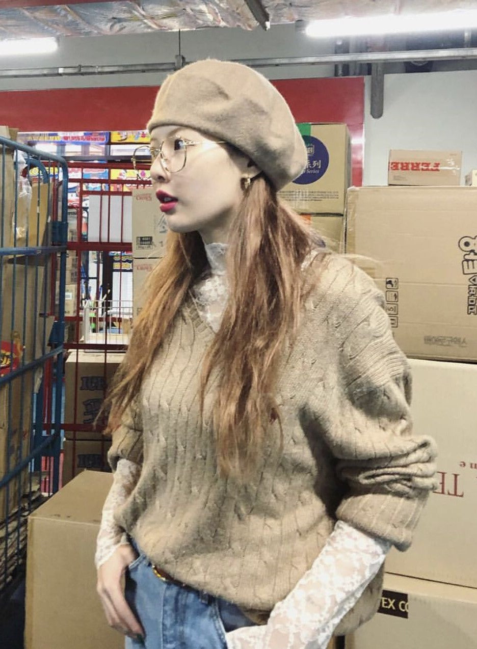 Beige Knotted Designed Sweater
