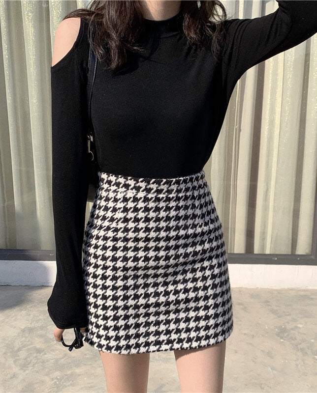 Black and White Houndstooth Skirt