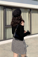 Black and White Houndstooth Skirt