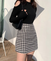 Black and White Houndstooth Skirt