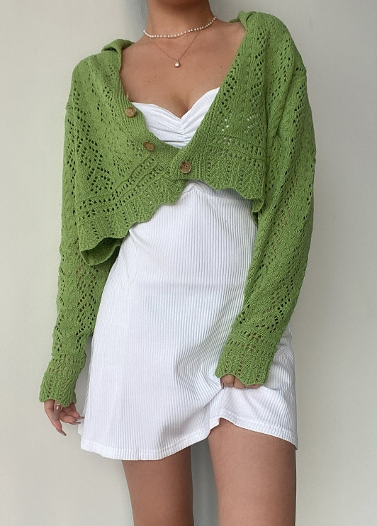 Green Jacquard Mesh Knit Cardigan