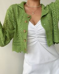 Green Jacquard Mesh Knit Cardigan