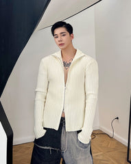White Knitted Double Zipper Sweater