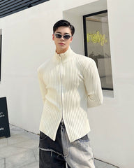 White Knitted Double Zipper Sweater