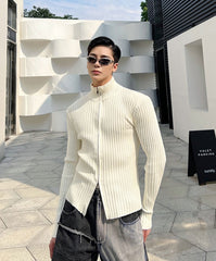 White Knitted Double Zipper Sweater