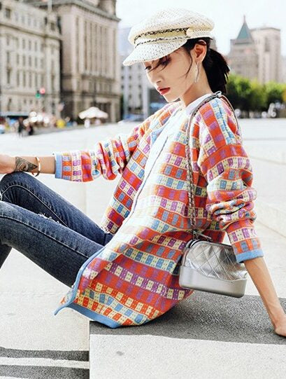 Orange Checkered Cardigan