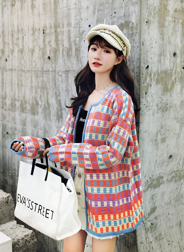 Orange Checkered Cardigan