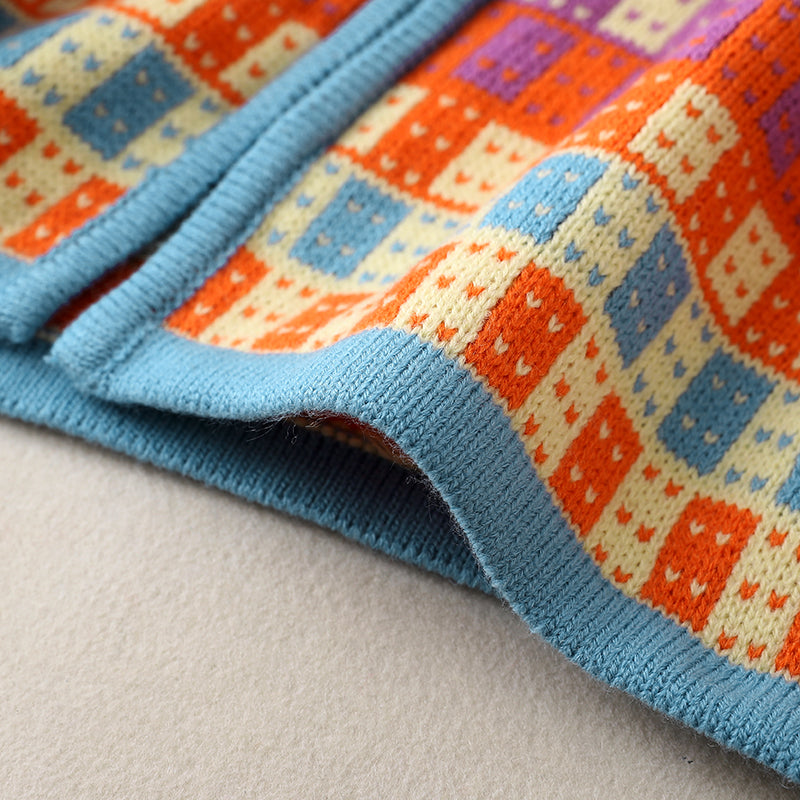 Orange Checkered Cardigan