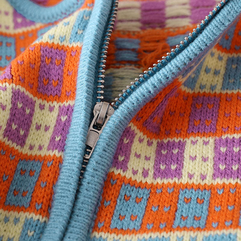 Orange Checkered Cardigan
