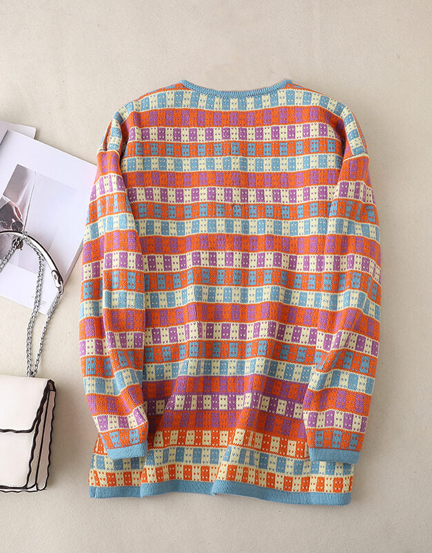 Orange Checkered Cardigan