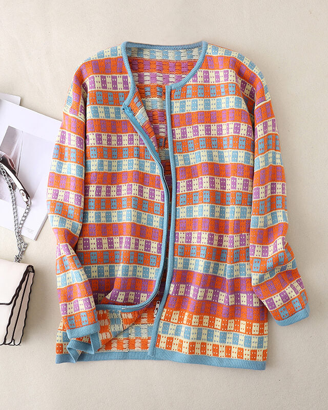 Orange Checkered Cardigan