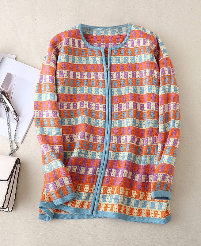 Orange Checkered Cardigan