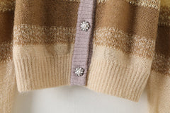 Brown Stripe Jeweled Cardigan
