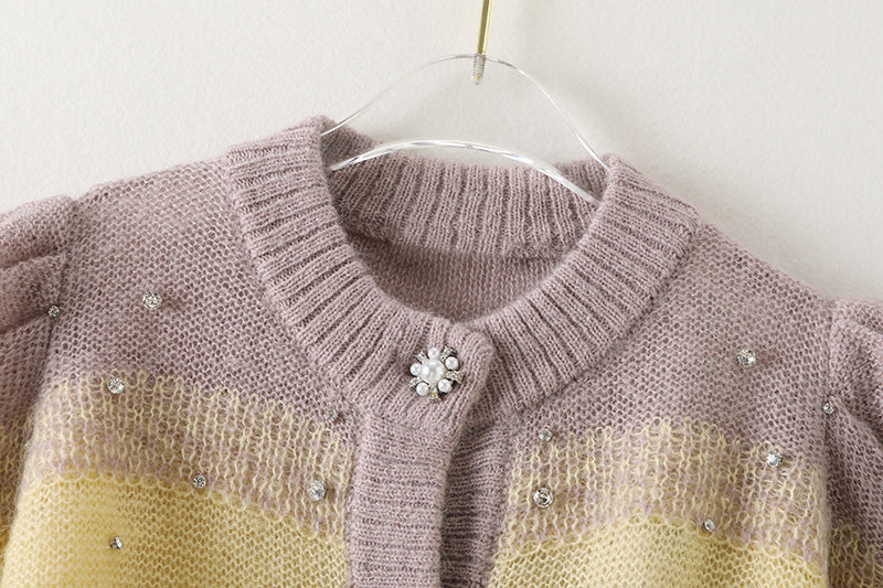 Brown Stripe Jeweled Cardigan