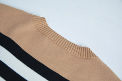Beige Striped Retro Style Knitted Cardigan