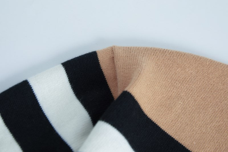 Beige Striped Retro Style Knitted Cardigan
