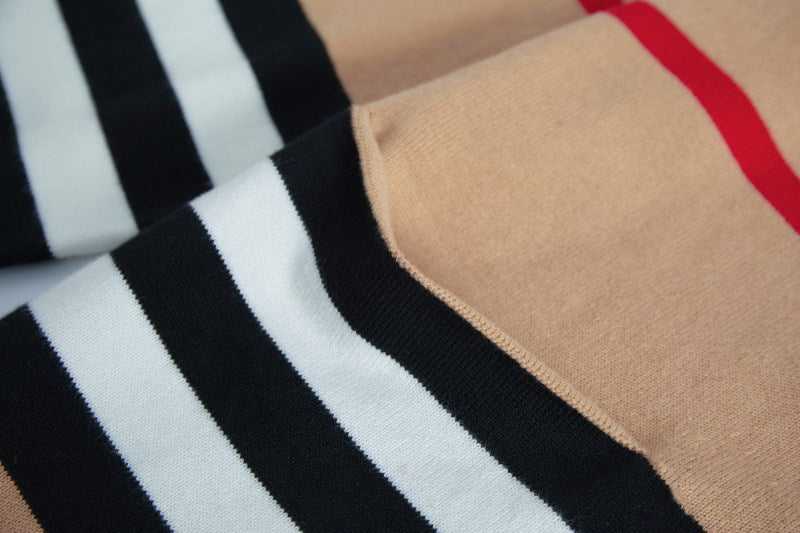 Beige Striped Retro Style Knitted Cardigan