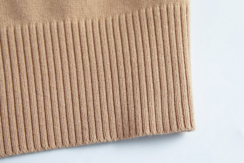 Beige Striped Retro Style Knitted Cardigan