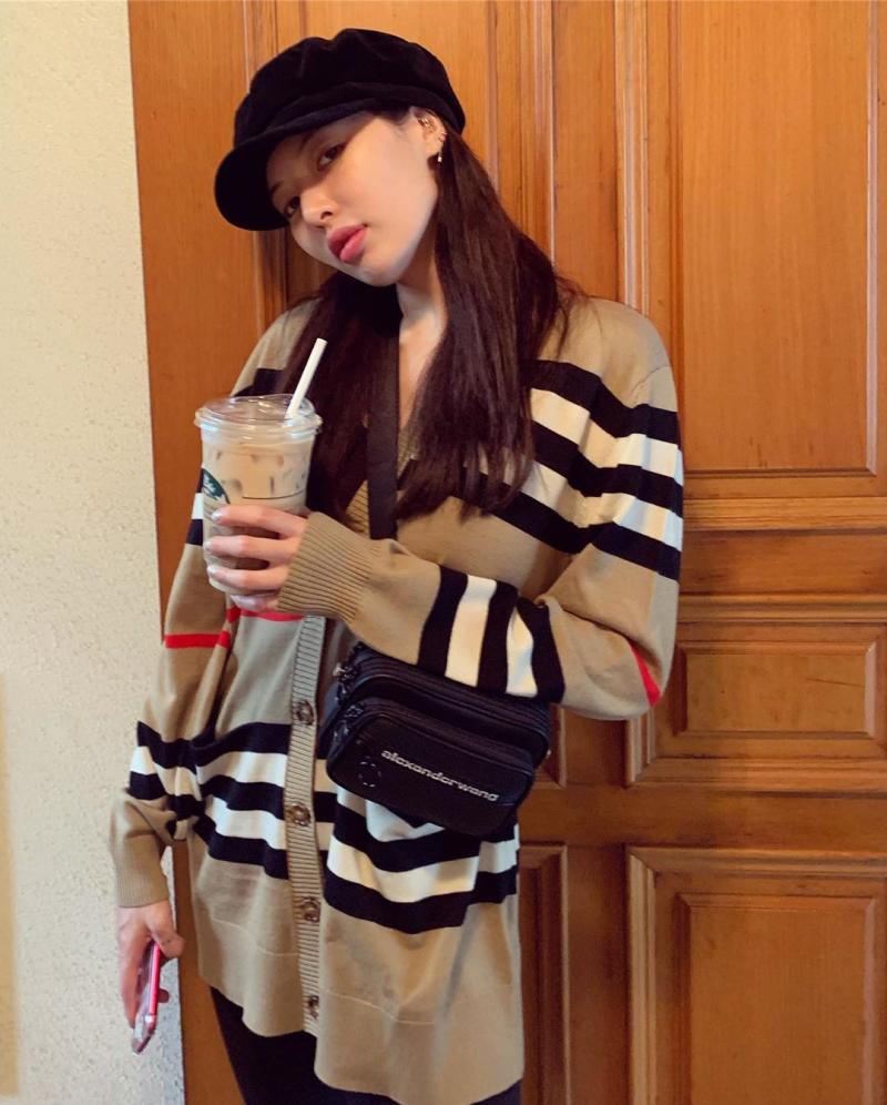 Beige Striped Retro Style Knitted Cardigan