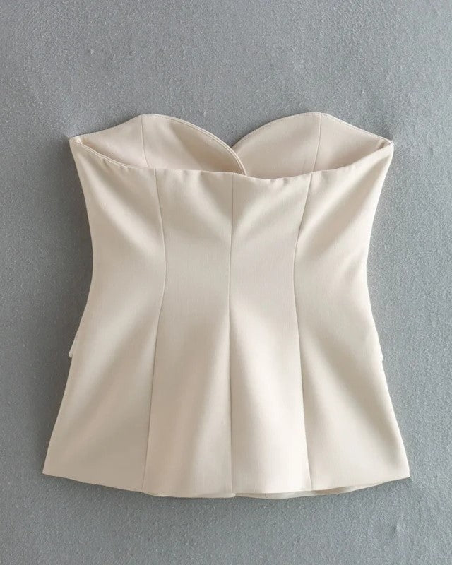 White Sleeveless Bustier Button Down Top