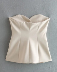 White Sleeveless Bustier Button Down Top