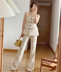 White Sleeveless Bustier Button Down Top