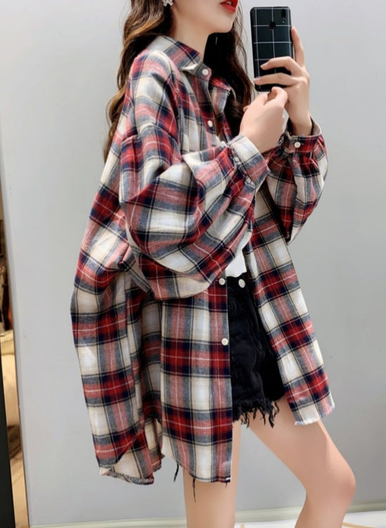 Loose Plaid Long-Sleeved Shirt