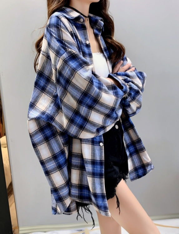 Loose Plaid Long-Sleeved Shirt