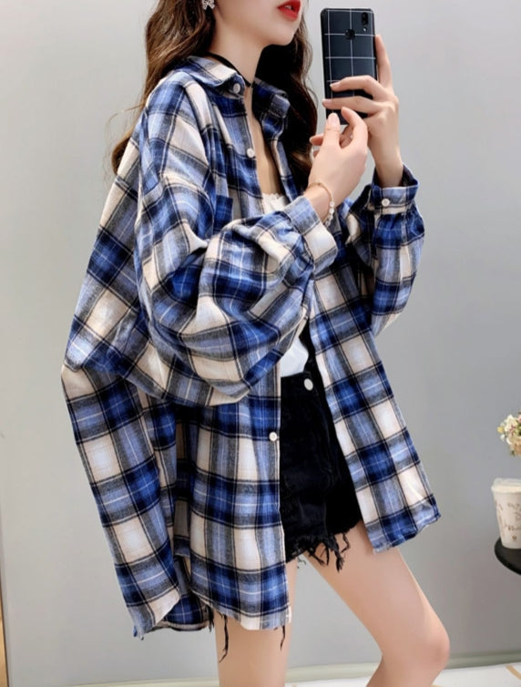 Loose Plaid Long-Sleeved Shirt
