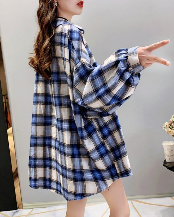 Loose Plaid Long-Sleeved Shirt