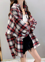 Loose Plaid Long-Sleeved Shirt