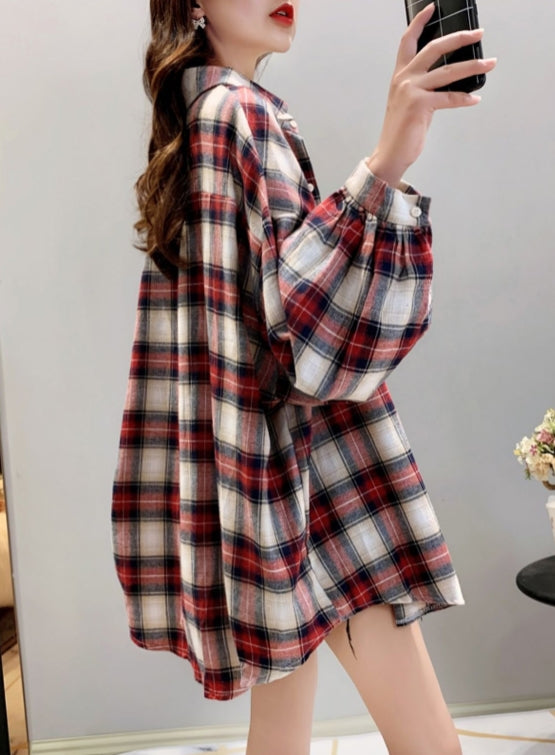 Loose Plaid Long-Sleeved Shirt