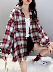 Loose Plaid Long-Sleeved Shirt