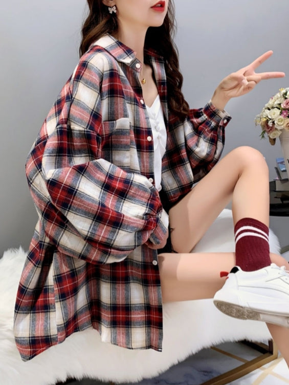 Loose Plaid Long-Sleeved Shirt