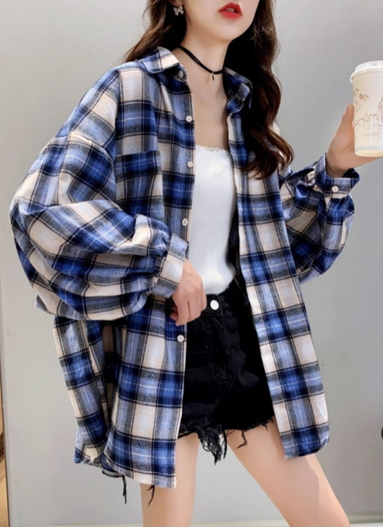 Loose Plaid Long-Sleeved Shirt