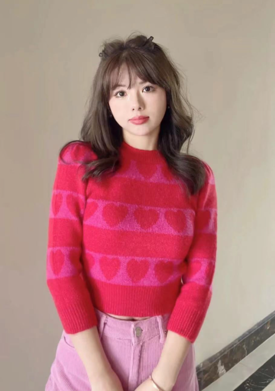 Red Heart Patterned Knit Sweater