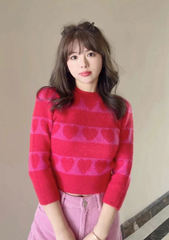 Red Heart Patterned Knit Sweater