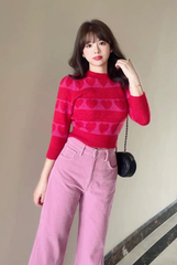 Red Heart Patterned Knit Sweater